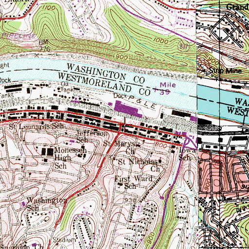 Topographic Map of Monessen Volunteer Fire Department Station 1, PA