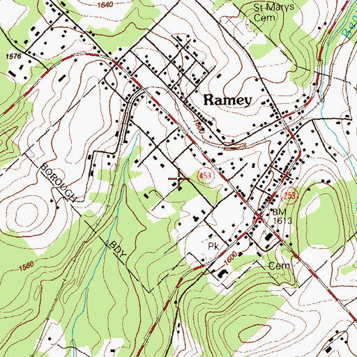 Topographic Map of Ramey Volunteer Fire Company Station 24, PA