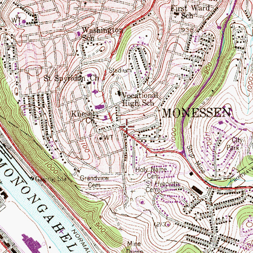 Topographic Map of Monessen Volunteer Fire Department Station 2, PA