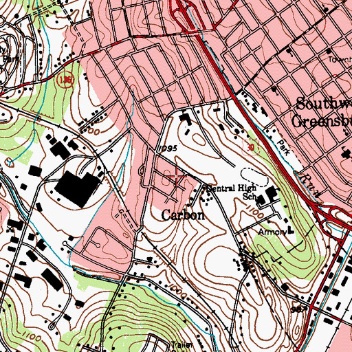 Topographic Map of Carbon Volunteer Fire Department, PA