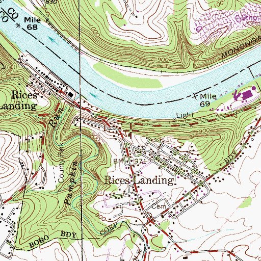 Topographic Map of Rices Landing Volunteer Fire Department Company 66, PA