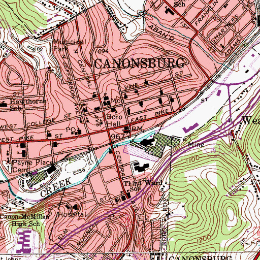 Topographic Map of Canonsburg Volunteer Fire Department, PA