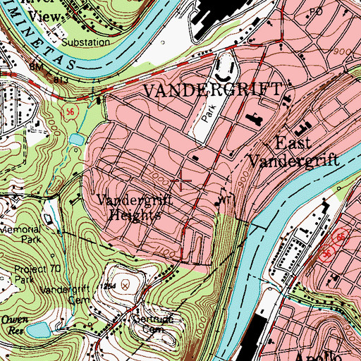 Topographic Map of Vandergrift Fire Department, PA