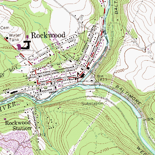 Topographic Map of Rockwood Fire Department - Station 623, PA