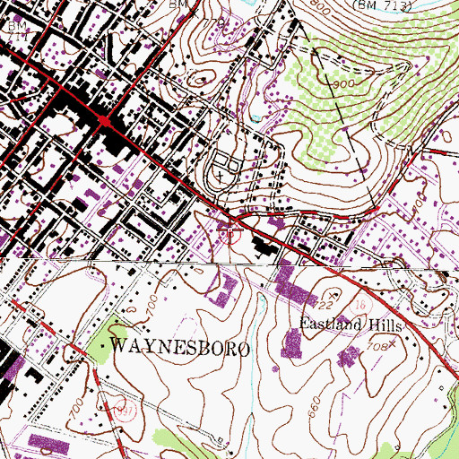 Topographic Map of Waynesboro Fire Department Company 2 - Station 2, PA