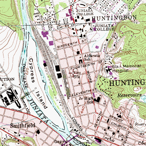 Topographic Map of Huntingdon Fire Department 65 Station 5, PA