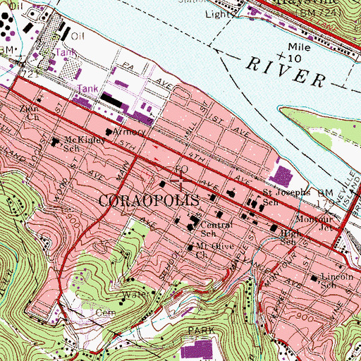Topographic Map of Coraopolis Volunteer Fire Department Station 127, PA