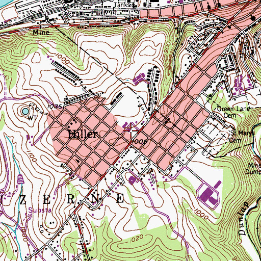 Topographic Map of Hiller Volunteer Fire Department Station 21, PA