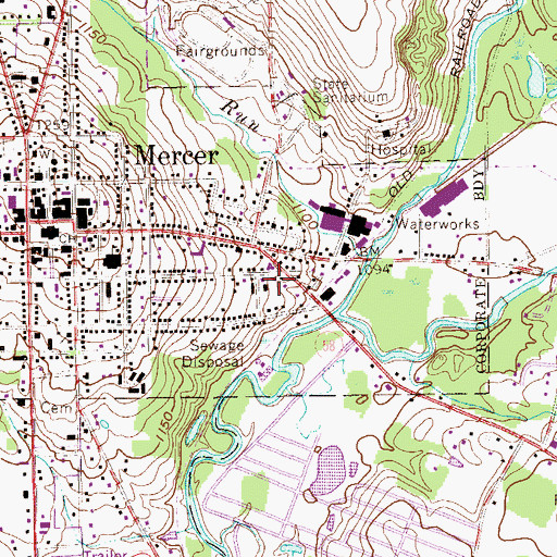 Topographic Map of Mercer East End Volunteer Fire Department Station 87, PA