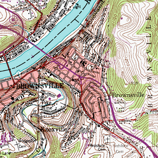 Topographic Map of Brownsville Fire Company 1 Station 5, PA