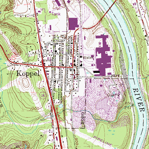 Topographic Map of Koppel Volunteer Fire Company Station 17, PA