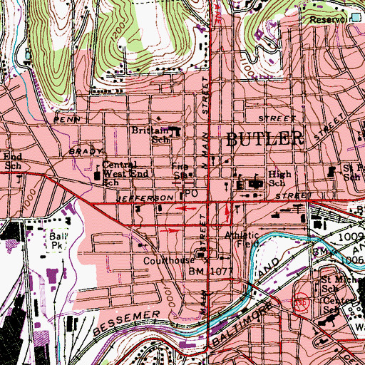 Topographic Map of Butler Bureau of Fire Station 1, PA