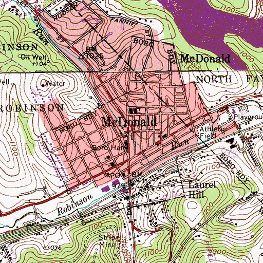 Topographic Map of McDonald Volunteer Fire Department Station 12, PA