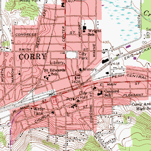 Topographic Map of Corry Fire Department Station 11, PA