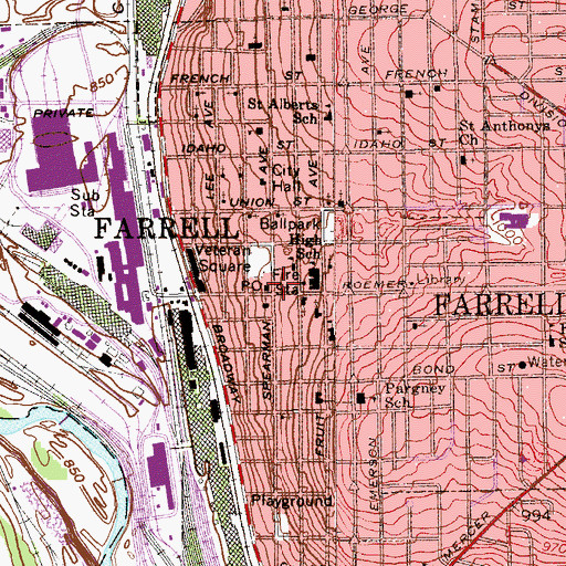 Topographic Map of Farrell Volunteer Fire Department, PA