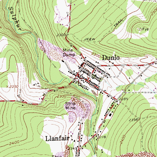 Topographic Map of Adams Township Volunteer Fire Company Dunlo Station 82, PA