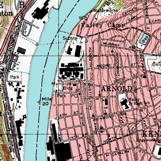 Topographic Map of Arnold Volunteer Fire Company Station 1, PA