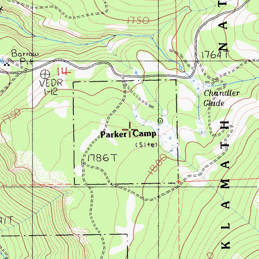 Topographic Map of Parker Camp, CA