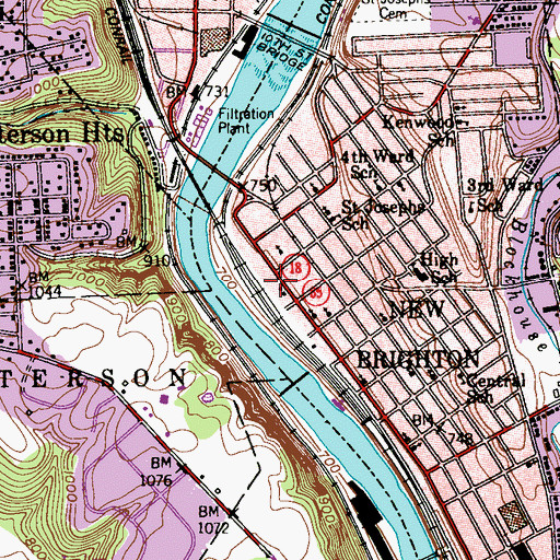 Topographic Map of New Brighton Volunteer Fire Department Station 84, PA