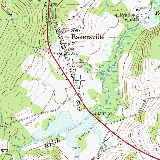 Topographic Map of Bakersville Volunteer Fire Company - Station 624, PA