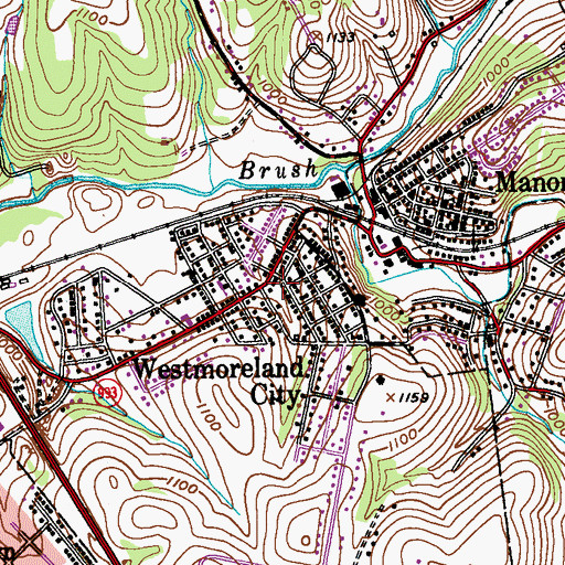 Topographic Map of Westmoreland City Volunteer Fire Department, PA