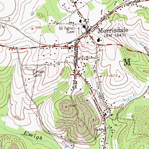 Topographic Map of Morris Township Volunteer Fire Company Station 17, PA