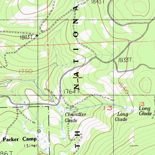 Topographic Map of Parker Camp Trail, CA