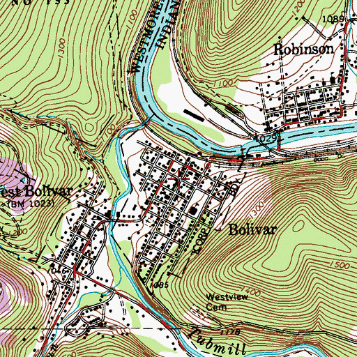 Topographic Map of Bolivar Volunteer Fire Company, PA