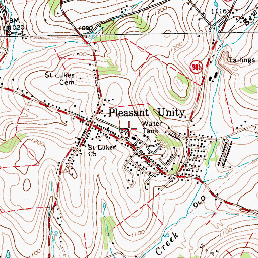 Topographic Map of Pleasant Unity Volunteer Fire Department, PA