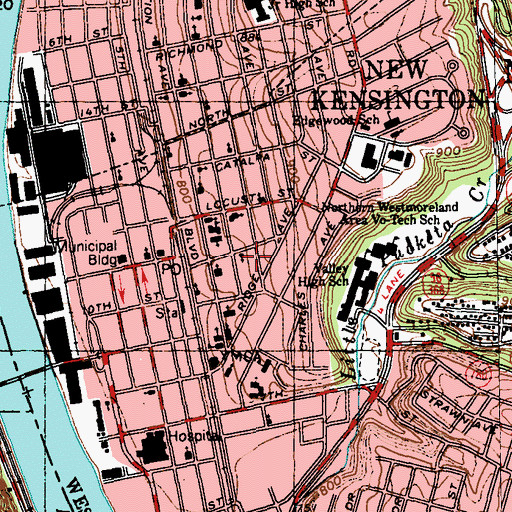 Topographic Map of New Kensington Fire Company 3, PA