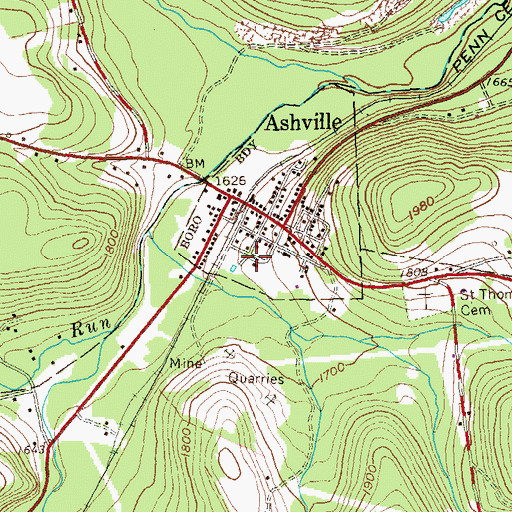 Topographic Map of Ashville Volunteer Fire Company Station 60, PA