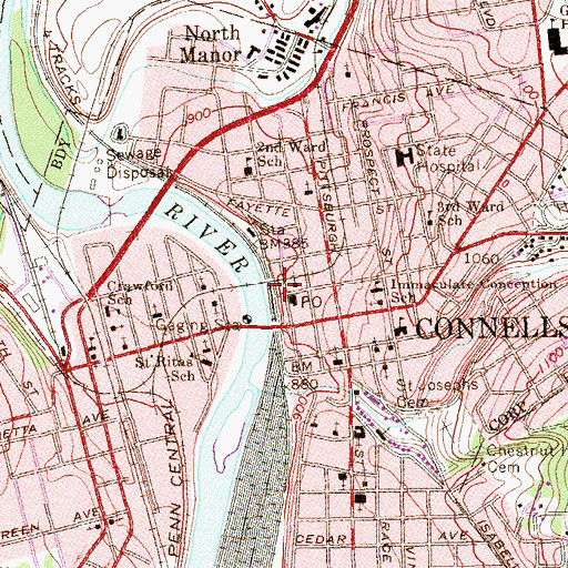 Topographic Map of Connellsville City Fire Department Station 8, PA
