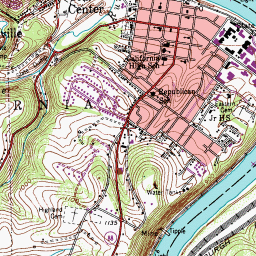 Topographic Map of California Volunteer Fire Department Station 23, PA