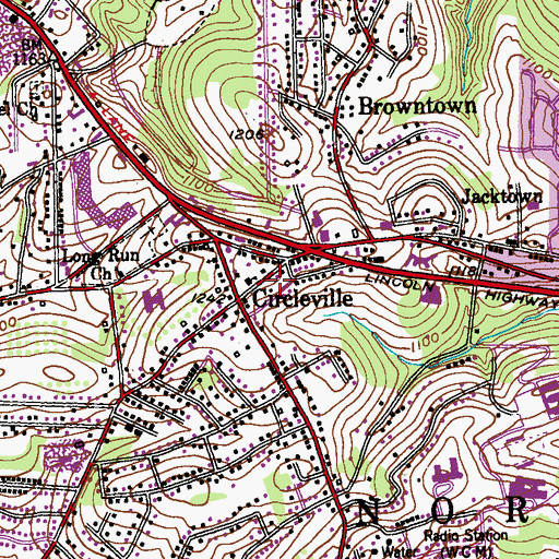 Topographic Map of Circleville Volunteer Fire Department, PA