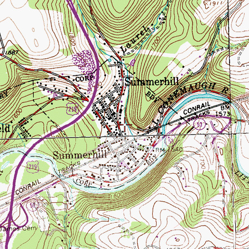 Topographic Map of Summerhill Borough Fire Department Station 86, PA