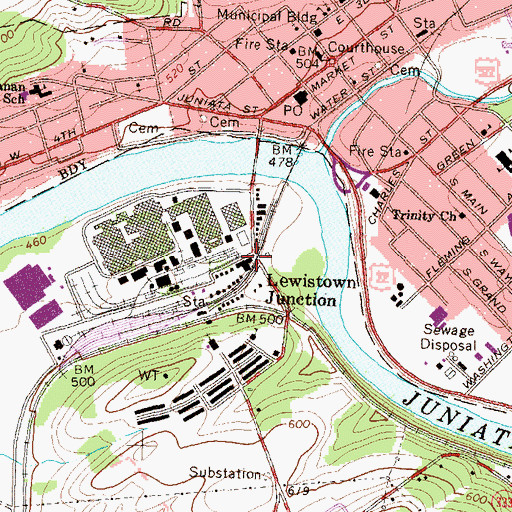 Topographic Map of Junction Fire Company Station 15, PA