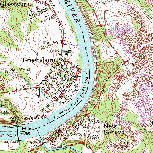 Topographic Map of Greensboro - Monongahela Township Volunteer Fire Department Company 63, PA
