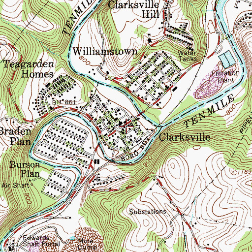 Topographic Map of Clarksville Volunteer Fire Department Company 19, PA