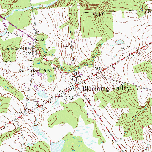 Topographic Map of Blooming Valley Volunteer Fire Department 2, PA