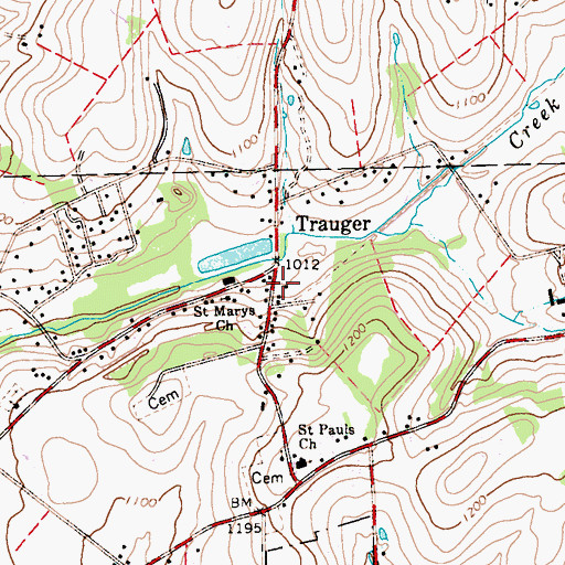 Topographic Map of Trauger Volunteer Fire Department, PA