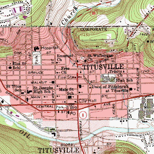 Topographic Map of Titusville Fire Department 26, PA