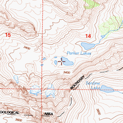 Topographic Map of Parker Lakes, CA