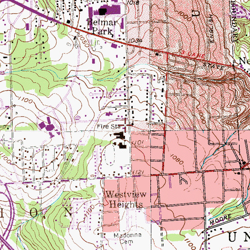 Topographic Map of Union Township Volunteer Fire Department Station 1300, PA