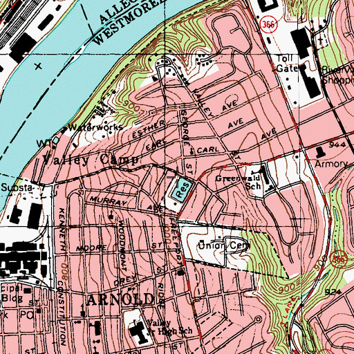Topographic Map of New Kensington Fire Company 5, PA
