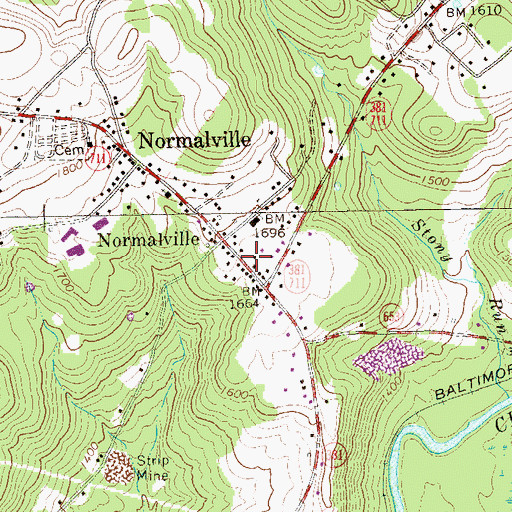 Topographic Map of Normalville Area Volunteer Fire Department Station 51, PA