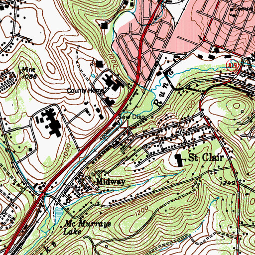 Topographic Map of Midway Saint Clair Volunteer Fire Department, PA