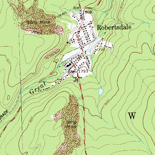 Topographic Map of Robertsdale Wood Broadtop Volunteer Fire Company Station 17, PA