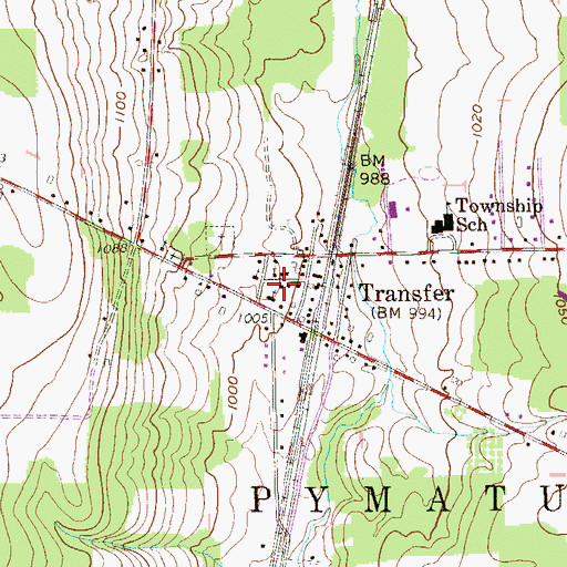 Topographic Map of Transfer Volunteer Fire Department Station 75-1, PA