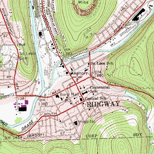 Topographic Map of Ridgway Fire Department Company 4 Station 41, PA
