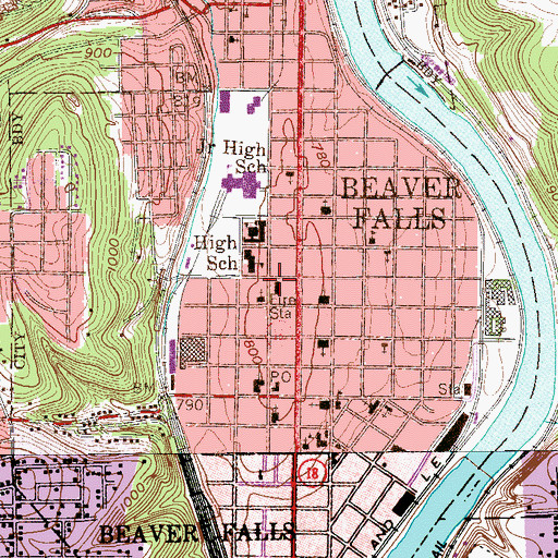 Topographic Map of Beaver Falls Fire Department Station 11 - 1, PA